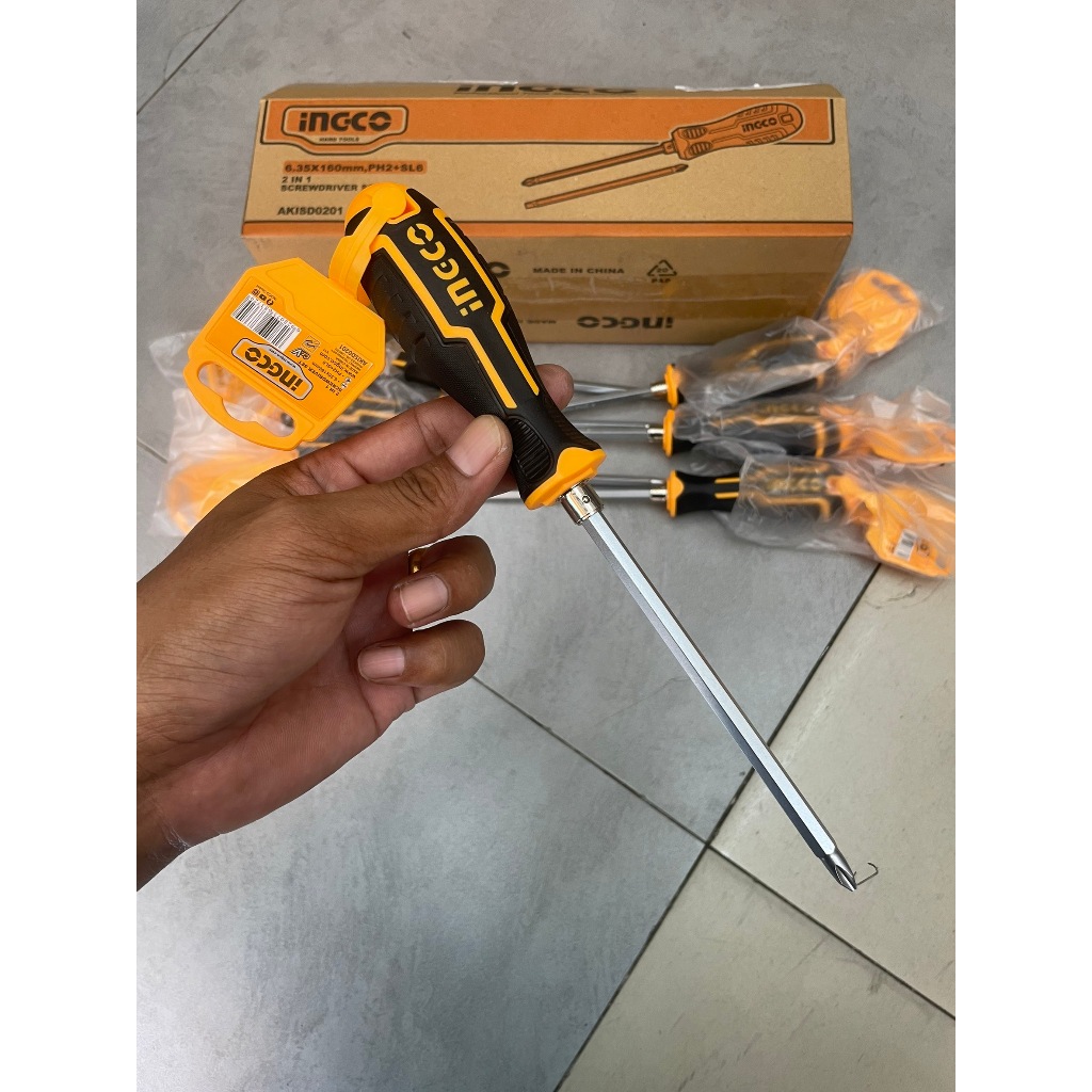 INGCO AKISD0201 ไขควงหัวสลับ 2 IN 1 รุ่น AKISD0201 ใหม่ แท้ 100% (ไขควงหัวสลับปากแบนและปากแฉก)