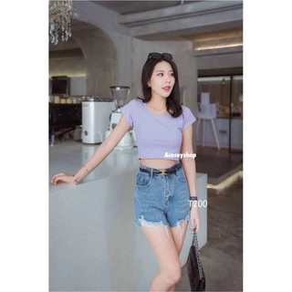 Acasey เสื้อยืดผู้หญิง เสื้อครอปผ้ายูนิโคล่ แขนเต่อทรงสวยมากใส่แล้วดูดี T200