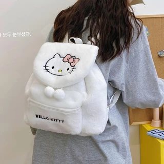 (พร้อมส่งJ10174 กระเป๋าเป้สะพายหลัง กระเป๋านักเรียน ผ้ากํามะหยี่ขนนิ่ม ลายการ์ตูนคิตตี้ ชินนาม่อนโรล ขนาดใหญ่ จุของได้เย