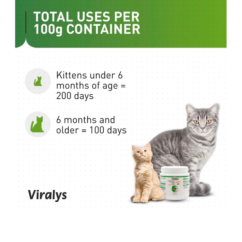 *2 Size (ไลซีนแมว เสริมภูมิคุ้มกัน แมวแก่ แมวป่วย) Vetoquinol Viralys Powder Immune Supplement for Cats, 3.5-oz - รูปที่ 6