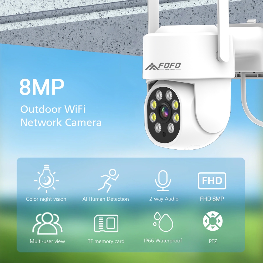 4K กล้องวงจรปิดไร้สาย PTZ WiFi IP Camera 1080P กันน้ำ IP67 กล้องวงจร ภาพสี Automatic tracking detection
