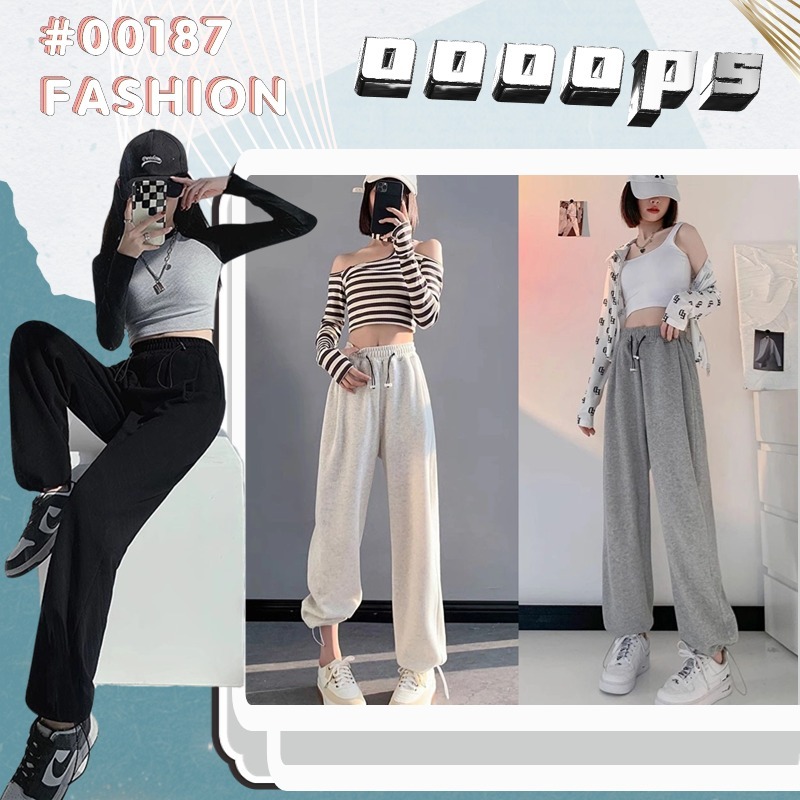 S~5XL กางเกงวอร์มผู้หญิง กางเกงลำลอง ทรงกระบอก ใส่เชือกที่เอว สีสวยมาก #00187