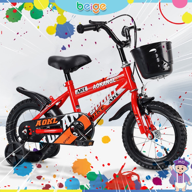 Beige จักรยานเด็ก จักรยานฝึดหัดเด็ก เหล็ก ยางเติมลม มีตะกร้า เบาะซ้อนท้ายแถ จักรยานหัดทรงตัว 12/16นิ้ว kids bike