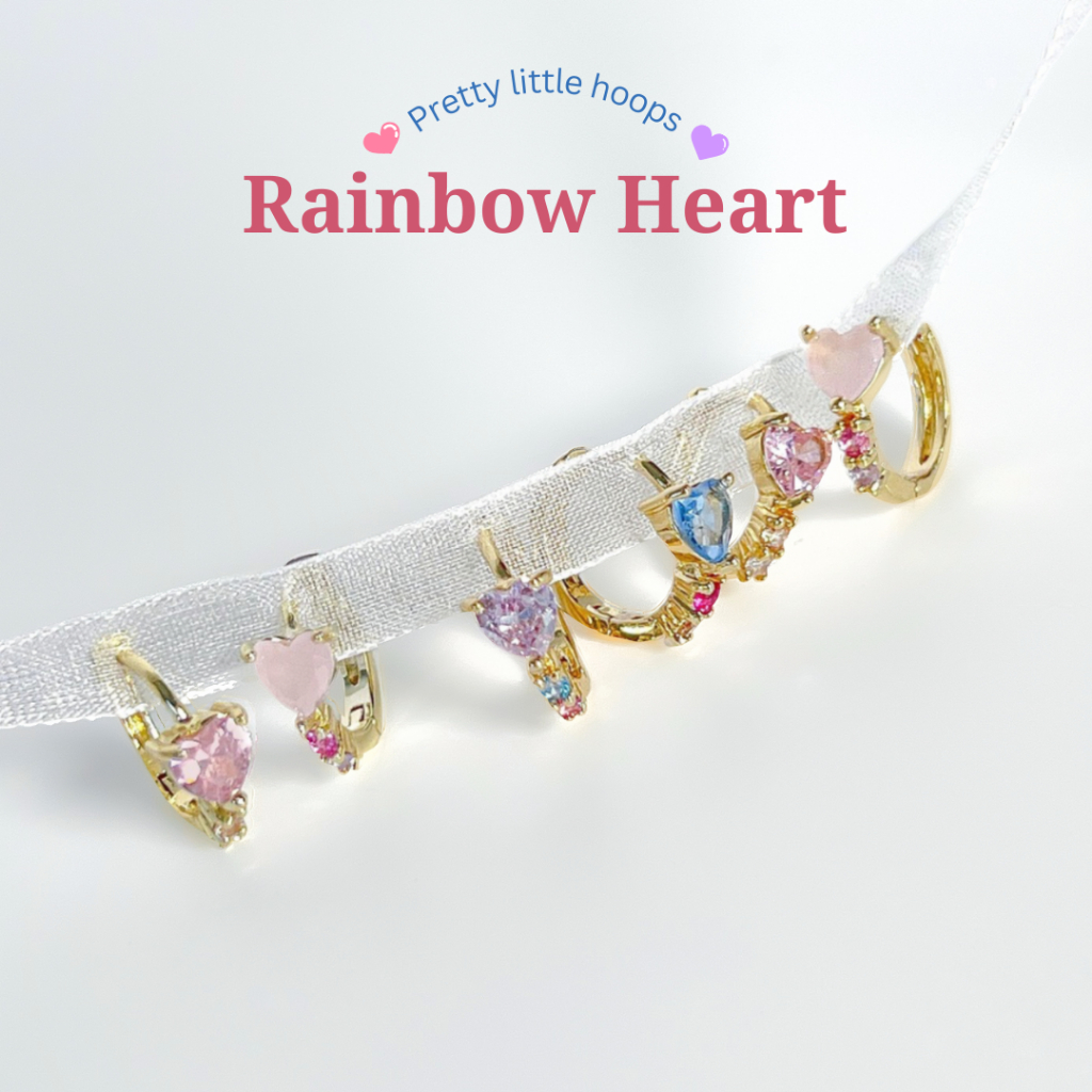 [พร้อมส่ง ] ต่างหูห่วง สุดคิ้วท์ รุ่น Rainbow Heart ต่างหูห่วง 14K , 18K แพ้ง่ายใส่ได้ / nood.bkk