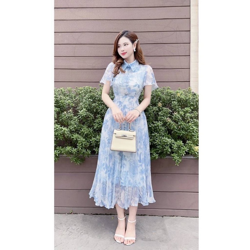 Dress Maxi Dress แขนระบายดีไซน์คอปก