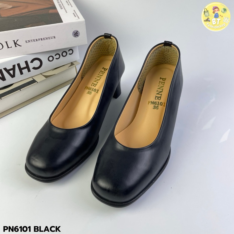 มาใหม่ รองเท้าคัชชูหัวมนหญิงสีดำ (ทำงาน) Penne เพนเน่ รหัสสินค้า PN6101 ส้นสูง2นิ้ว สวมใส่สบายเท้า รับน้ำหนักได้ดี