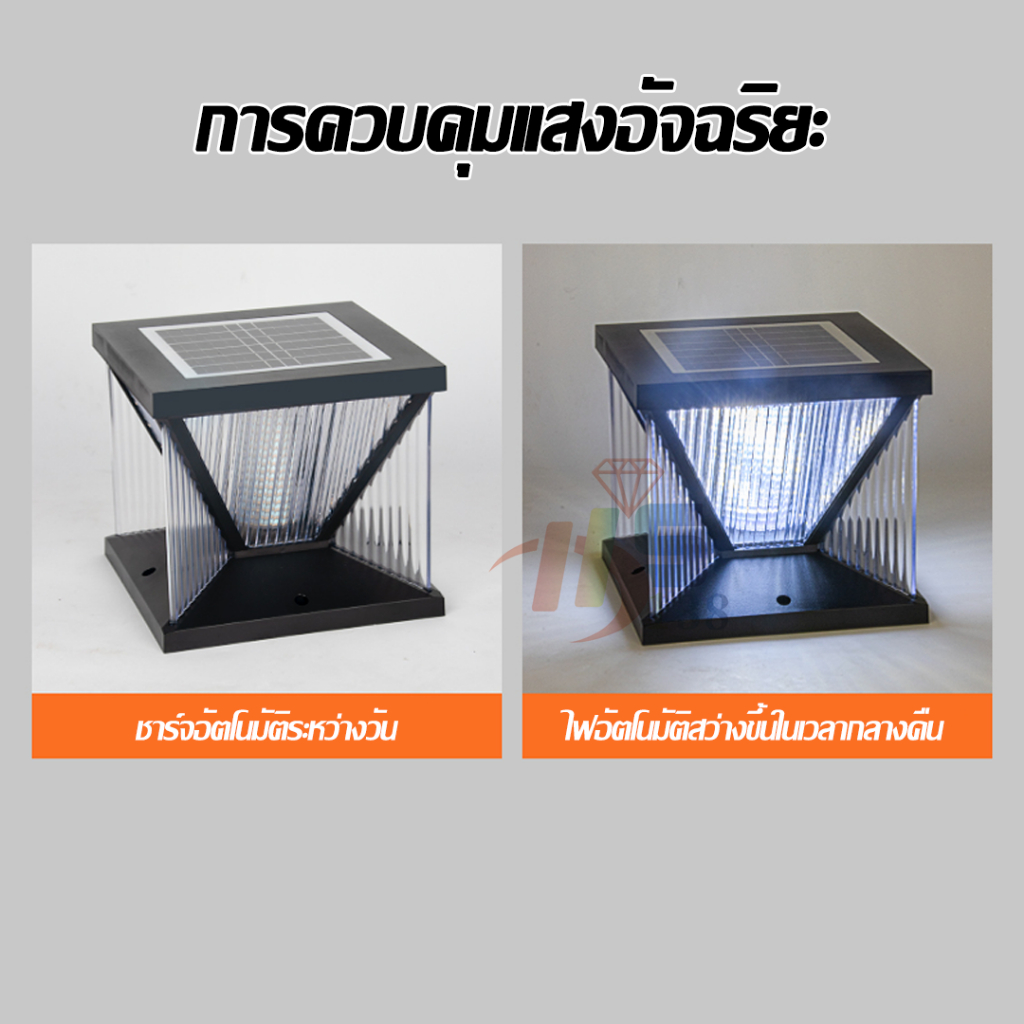 โคมไฟหัวเสาโซล่าเซลล์ ฟรีค่าไฟตลอดปีไม่เสียค่าไฟ   ป้องกันการกัดกร่อน แบตเตอรี่ในตัว หัวเสาโซล่าเซลล์ ราคา ถูกที่สุด ดีลบีเคเค แกลเลอรีภาพที่ 3