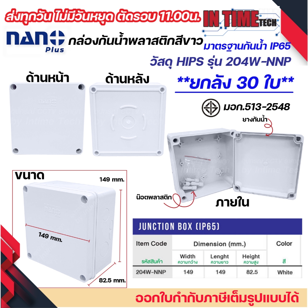(30ชิ้น) NANO+ กล่องพักสาย บล็อคพักสาย Box กันน้ำ สีขาว 6x6 รุ่น 204W-NNP IP65 มอก.513-2548