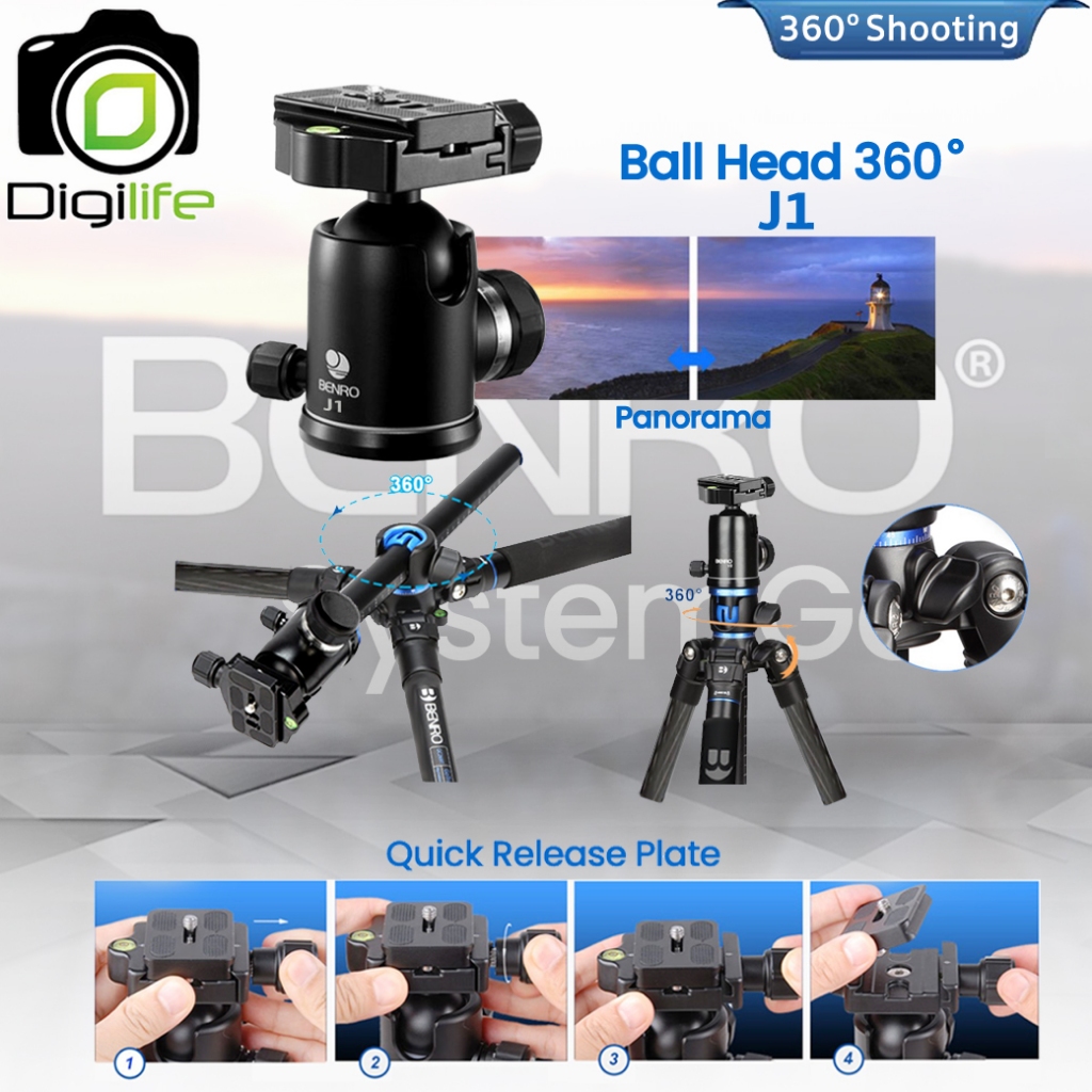 Benro Tripod GC158T J1 Carbon Fiber ขาตั้งกล้อง Monopod, Top View, กางราบ, กลับหัว / Digilife Thailand