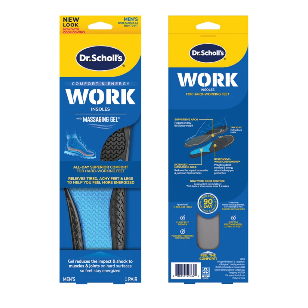 แผ่นรองเท้า สำหรับผู้ที่ยืนทำงานทั้งวัน Dr.Scholl's Comfort & Energy Work Insoles with Massaging Gel