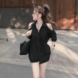 สินค้าพร้อมส่ง A3212 (ง10) ชุดเซตผ้าไหมอิตาลี เสื้อแขนยาวกระดิ่งเว้าไหล่กระดุมหน้า+กางเกงมีซับใน