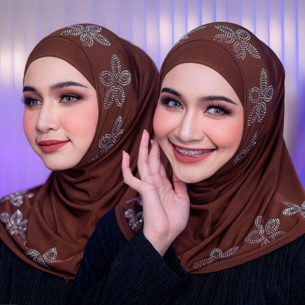 ผ้าคุลมแม่ลูก 2 ชิ้น ลายดอก เนื้อผ้าใส่สบายไม่ร้อน เหมาะสำหรับใส่รายอออกงานอิสลามHL67 รุสมีนีมุสลิม