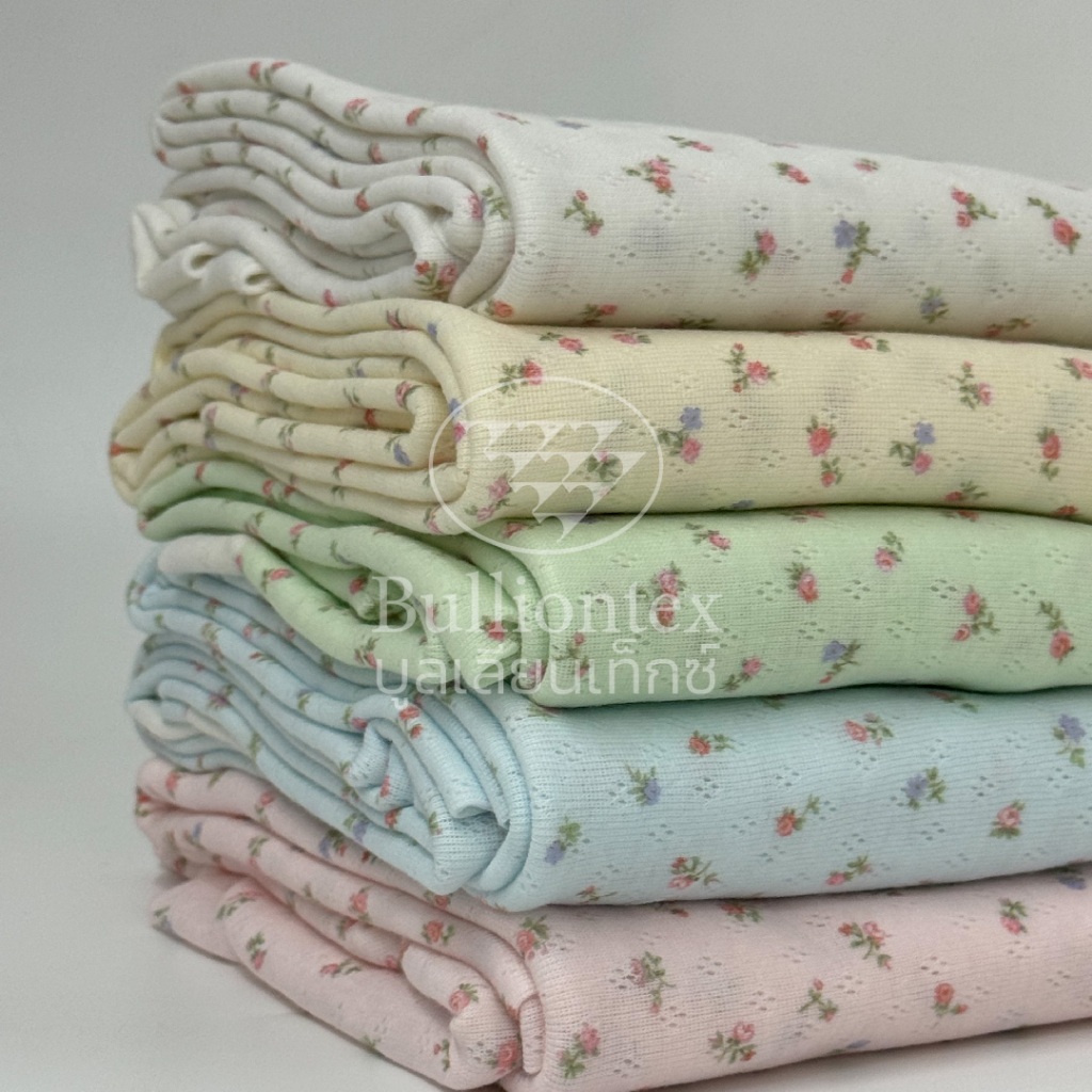 ผ้าพอยต์เทล นิต พิมพ์ลาย Pointelle Knit Print เนื้อผ้าเนียบนุ่ม ใส่สบาย ระบายอากาศได้ดี ขนาด 1 หลา