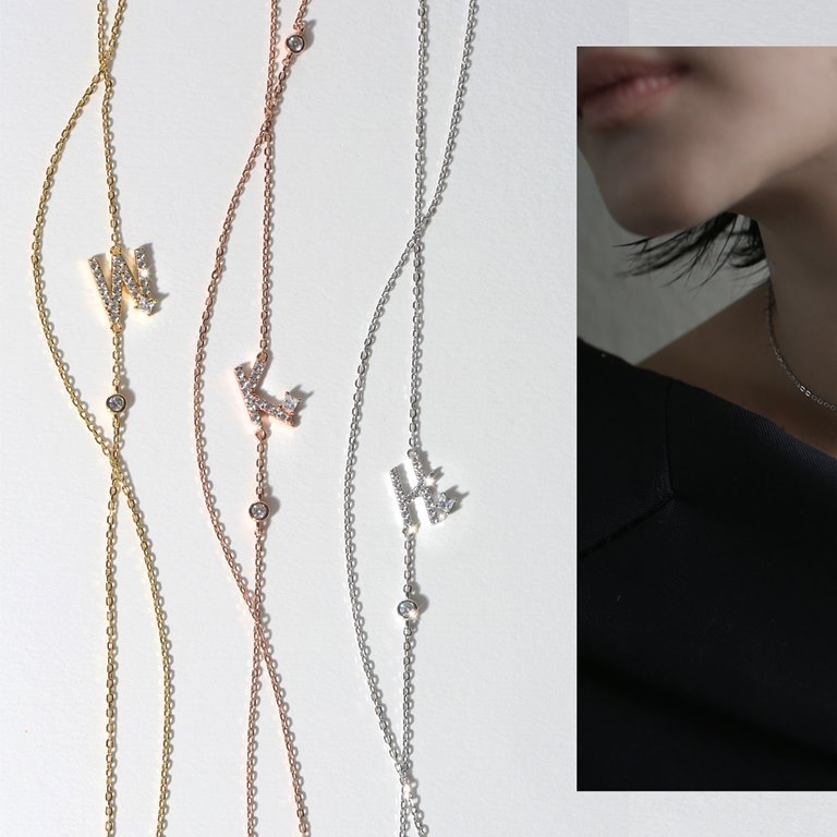 [ส่งด่วนฟรี]SWAN - Alphabet Necklace 13 สร้อยคอเงินแท้ มีจี้อักษรภาษาอังกฤษ ฝังเพชรคิวบิกเซอร์โคเนีย