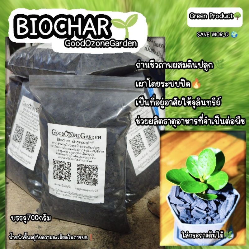 ถ่านไบโอชาร์​แท้💯(ผ่านกรรมวิธีการเผาเฉพาะ) ถ่านชีวภาพผสมดินปลูก​ Biochar  ถ่านชีวภาพ ปรับสภาพดิน บำรุงดิน บรรจุ500g.