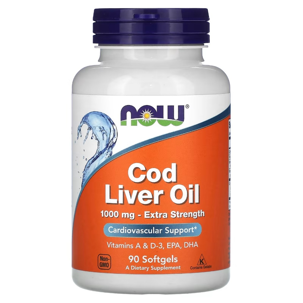 น้ำมันตับปลา Cod Liver Oil Extra Strength 1,000 mg, 90 Softgels,NOW Foods