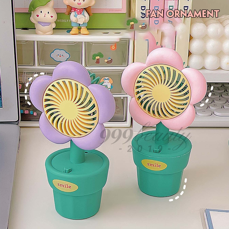 พัดลมไฟฟ้าตั้งโต๊ะ ขนาดเล็ก แบบพกพา ชาร์จ usb ลายดอกไม้น่ารัก สําหรับนักเรียน พัดลมกระถางดอกไม้ เก็บแบต C00021