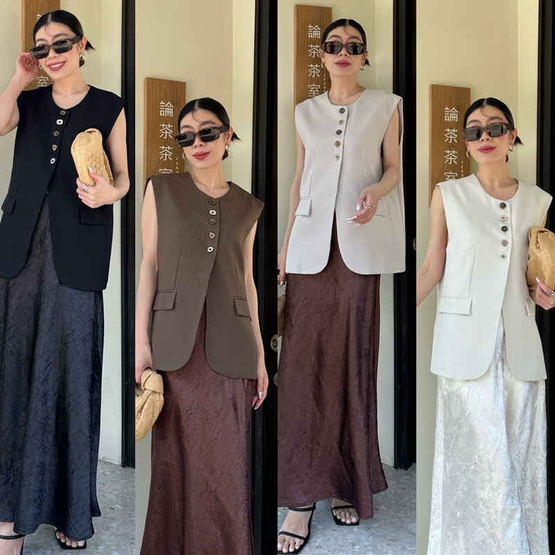 855#งานสูทเทอต้องยกให้ STUDIOX2 SLEEVELESS FANCY BUTTONS OVERSIZE BLAZER บอกเลยว่าดีงาม เบลเซอร์แขนกุด คอกลม กระดุมแฟนซี