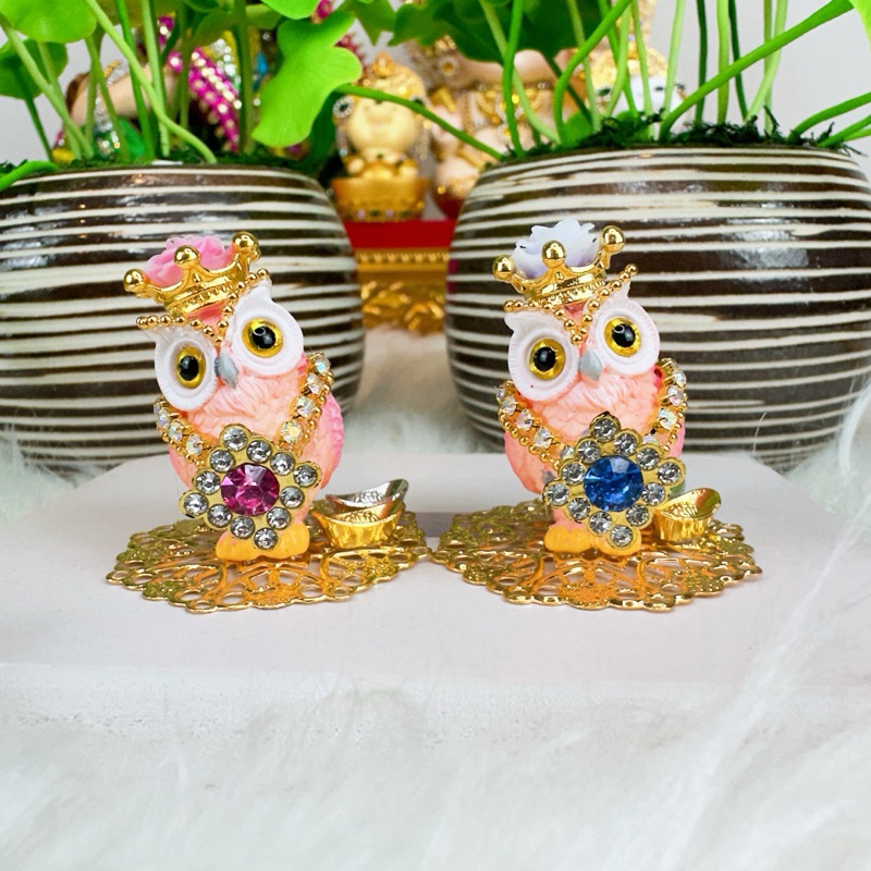 นกฮูกพระแม่ลักษมี รุ่นจิ๋วแต่แจ๋ว สีฟ้าชมพู🩷🩵 - รูปที่ 7