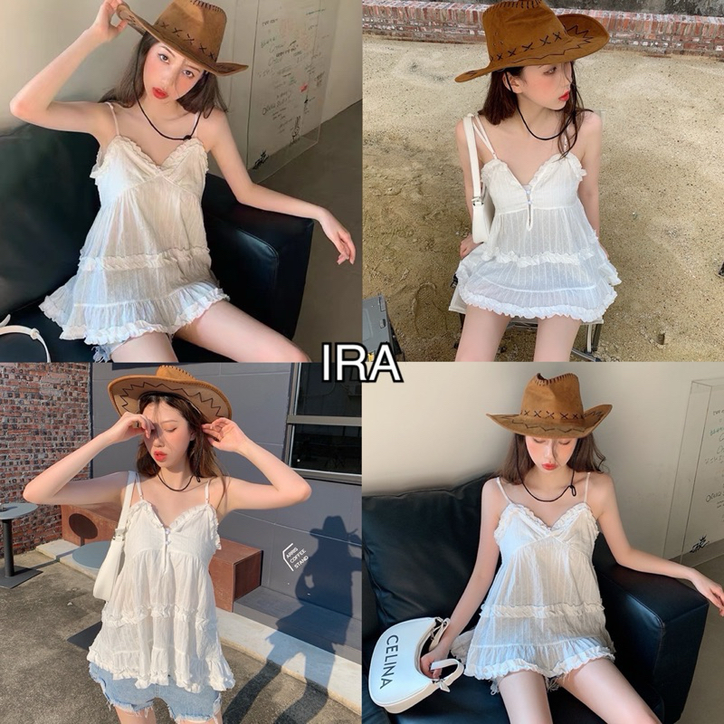 BY IRA MINI DRESS (23200)มินิเดรสสายเดี่ยวสายปรับได้ ดีเทลเลเยอร์ผ้าบาง ให้ลุคขี้เล่นซุกซนน่าค้นหาสุดๆ
