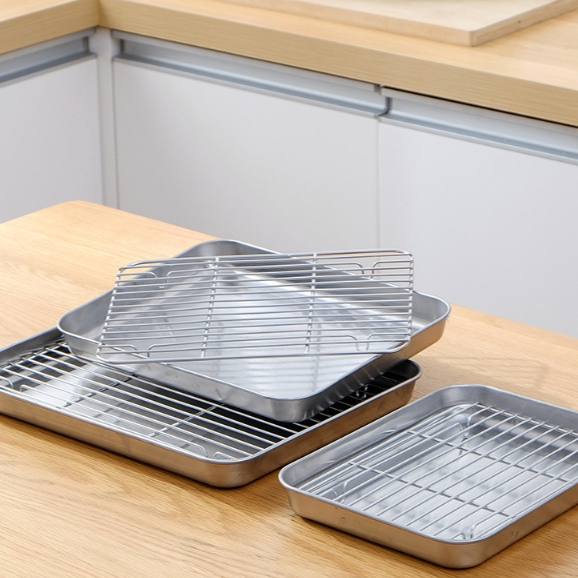 ถาดสแตนเลสพร้อมตะแกรง กรองน้ำมันของ ทอดมันฝรั่งทอด ถาดอาหาร พักขนม อบขนม รองน้ำมัน หนาแข็งแรง เหมาะสำหรับวางของทอด - รูปที่ 3