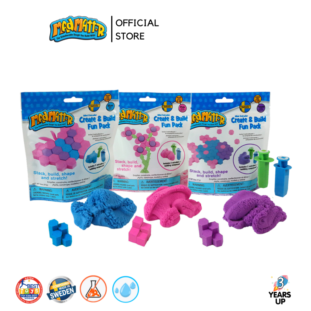 แป้งโดว์สวีเดน MAD MATTR® และแม่พิมพ์รูปทรง 2 ชิ้น ไม่แห้งแข็ง (57g.) Create&Build Fun Pack ทรายปั้น