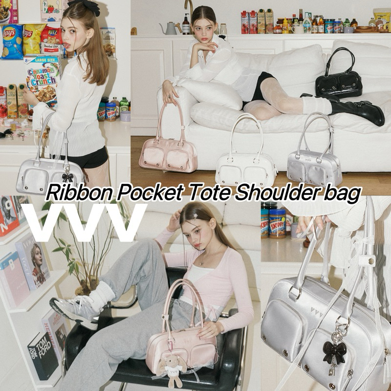 [พรีออเดอร์] VVV • Ribbon Pocket Tote Shoulder bag