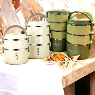 ปิ่นโตใส่อาหาร ทรงกลมก้นลึก 2 3 4 ชั้น พกพาได้สะดวก มีหูหิ้ว…