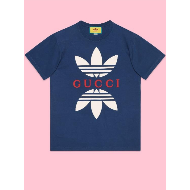 Gucci x Adidas เสื้อยืดคอกลม รุ่น Cotton Jersey T-Shirt Navy Blue Code: 548334 XJEMJ 4622