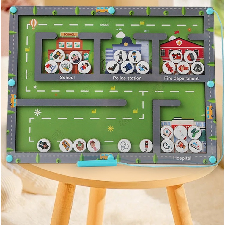 Magnetic Occupation Sorting Game อาชีพ สถานที่ ของเล่นมอนเตสซอรี่ Montessori school police hospital fire classification