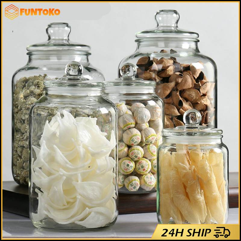 ขวดโหลแก้วใส ขนาดใหญ่ โหลกลม2/3/5L สําหรับใส่อาหาร ขนมขบเคี้ยว ธัญพืช โหลดองบริการหลังการขายดี