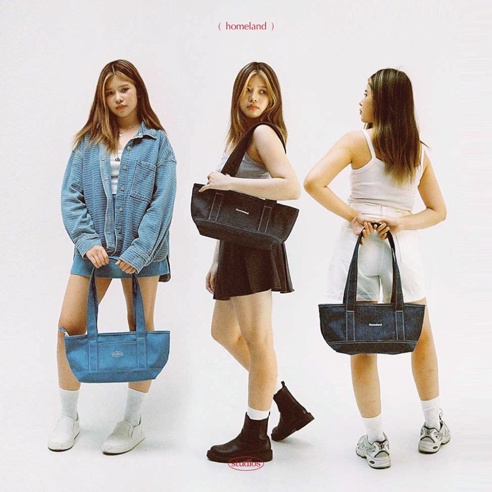 รุ่นฮิต!! HOMELAND ♡ DENIM - กระเป๋าผ้ายีนส์ สไตล์ญี่ปุ่น ปักลาย มีซิป มีฐานรองทรง ไซส์ยาว (Long) มี 3 สี