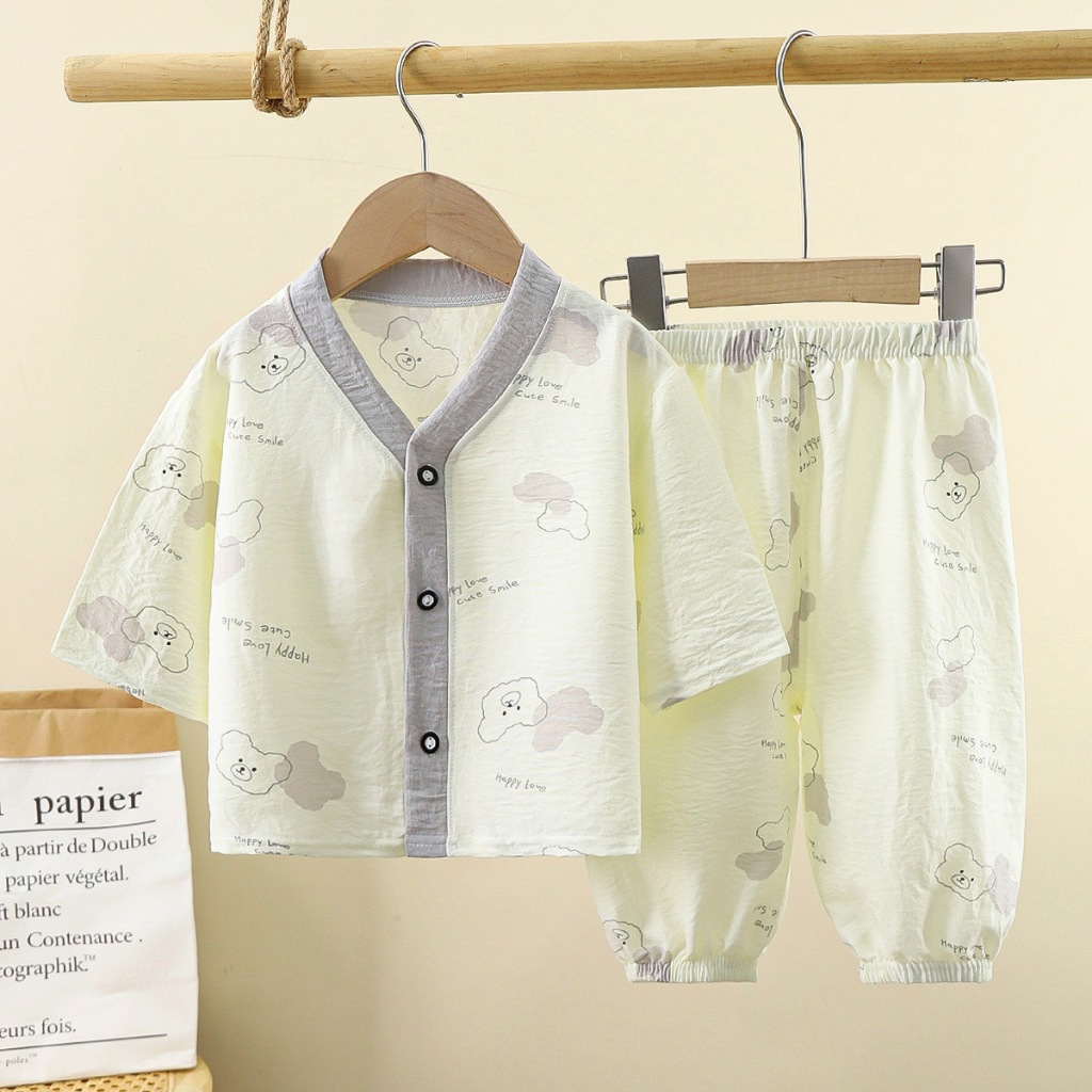 พร้อมส่ง ชุดนอน เสื้อคาร์ดิแกน แบบบาง เหมาะกับฤดูร้อน สําหรับเด็กผู้ชาย และเด็กผู้หญิง ราคา ถูกที่สุด ดีลบีเคเค แกลเลอรีภาพที่ 2