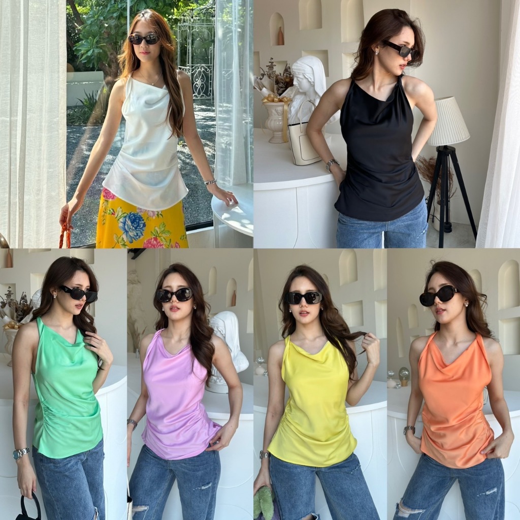 Alot #Irish เสื้อซาตินผ้าพริ้ว ใส่สบาย เนื้อดี ไม่หนา แขนทวิส ทำช่วงเอวคอด บานตรงปลายนิดๆ
