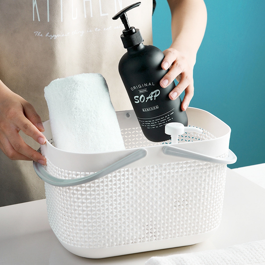 ตะกร้าแบบมีหูหิ้ว ตะกร้าใส่ของ Basket ใส่ของในห้องน้ำ ใส่ของกิน 17.5x26.5x18cm สำหรับห้องน้ำ ประหยัดพื้นที่ Hima Life