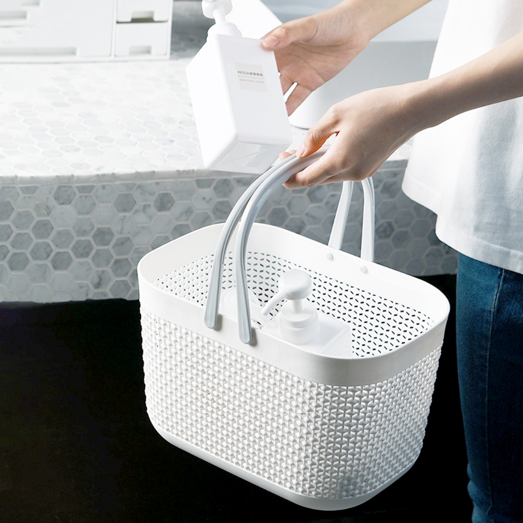 ตะกร้าแบบมีหูหิ้ว ตะกร้าใส่ของ Basket ใส่ของในห้องน้ำ ใส่ของกิน 17.5x26.5x18cm สำหรับห้องน้ำ ประหยัดพื้นที่ Hima Life