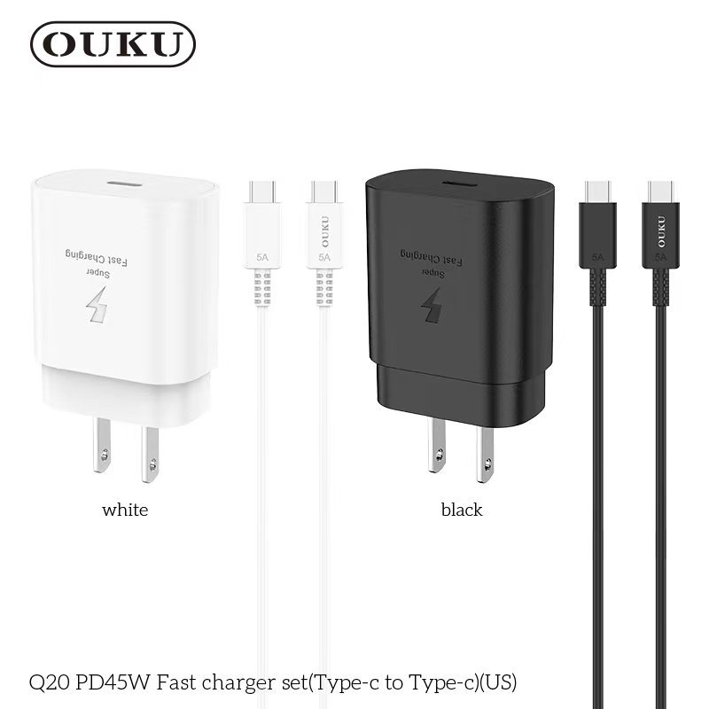 OUKU Q20 เซ็ทหัวชาร์จ Tpye-c to Type-c สายชาร์จ จ่ายไฟเร็ว PD45W Fast Charger set ของแท้100%