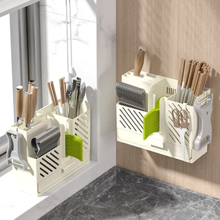 Alechaung ที่เก็บมีดติดผนัง ที่เสียบมีด knife holder สำหรับใส่ช้อน ส้อม มีด มีถาดระบายน้ำ ช่วยประหยัดพื้นที่ในครัว