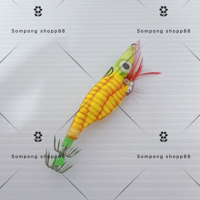 (1 อัน) เหยื่อตกปลาหมึก กุ้ง  (ลายข้าวโพด) โยตกหมึก เหยื่อตกหมึก เหยื่อเรืองแสงดวงตา3D  ยาว 9.5cm น้ำหนัก 10 กรัม