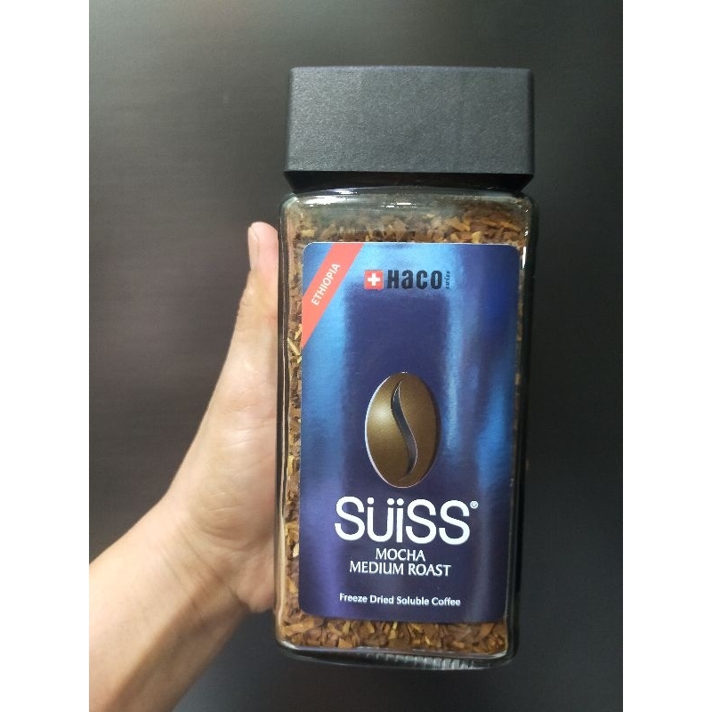 กาแฟ HACO SUISS MOCHA MEDIUM ROAST ฉลากสีน้ำเงินขนาด100กรัม