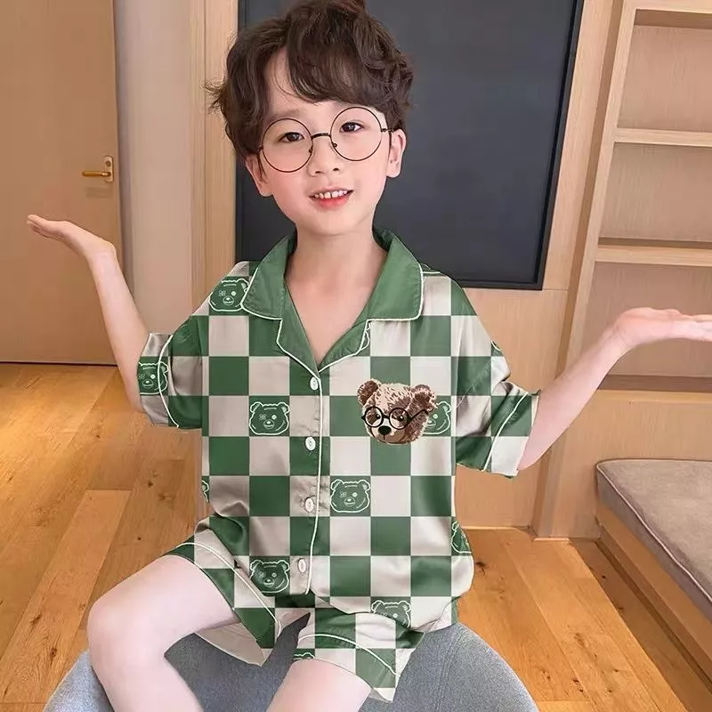 ชุดนอนเด็กแขนสั้นขาสั้น คอปกกระดุมหน้า ผ้าคอตตอน นุ่มนิ่ม เนื้อผ้าระบายอากาศไม่ร้อน สีสดใส ไซส์ 90-150 thumbnail 9