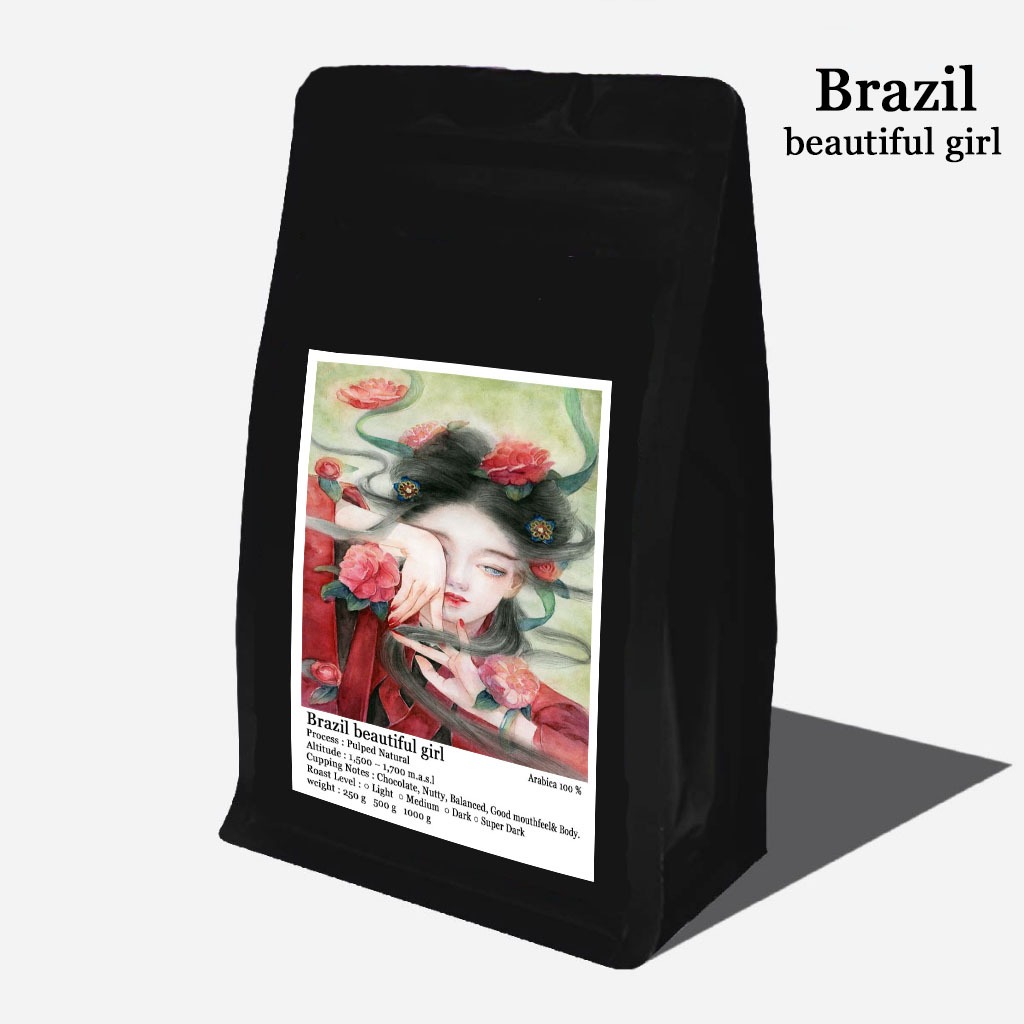 เมล็ดกาแฟคั่้ว Brazil beautiful girl ให้กลิ่นโทนดอกไม้ป่าจางๆ รสชาติกาแฟชัด นุ่มลึก