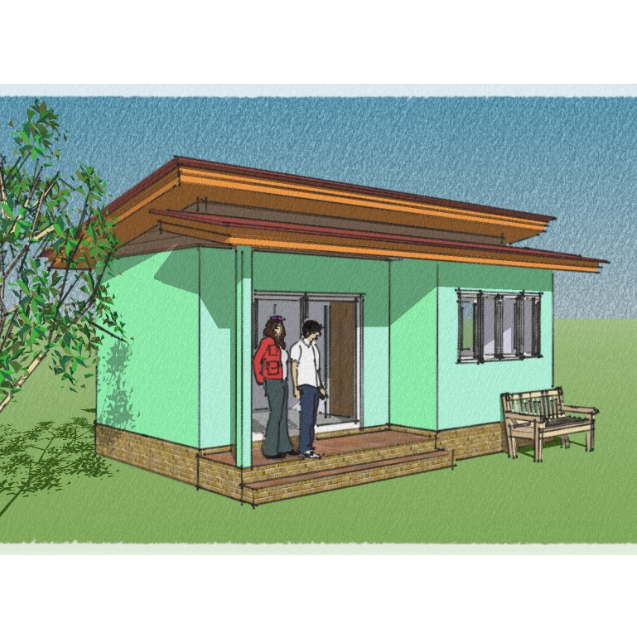 แบบบ้านสำเร็จรูป,แบบบ้านสวน(26ตรม.)1 ห้องนอน (โครงสร้าง ไม้,เหล็กและคอนกรีต)
