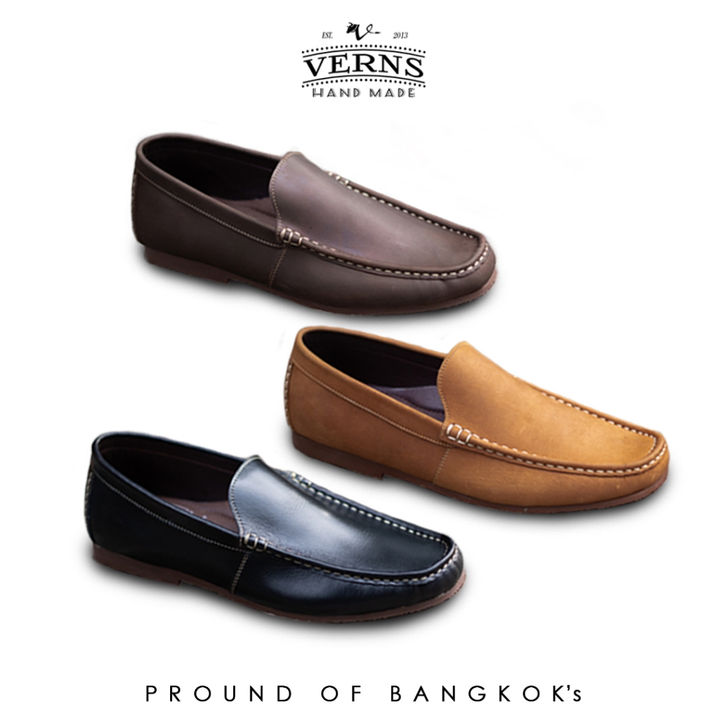 Verns Leather รองเท้า Slip on หนังแท้ 100% รุ่น V292 พื้นยางดิบ เย็บพื้นเพิ่มความแข็งแรง มี 3 สี