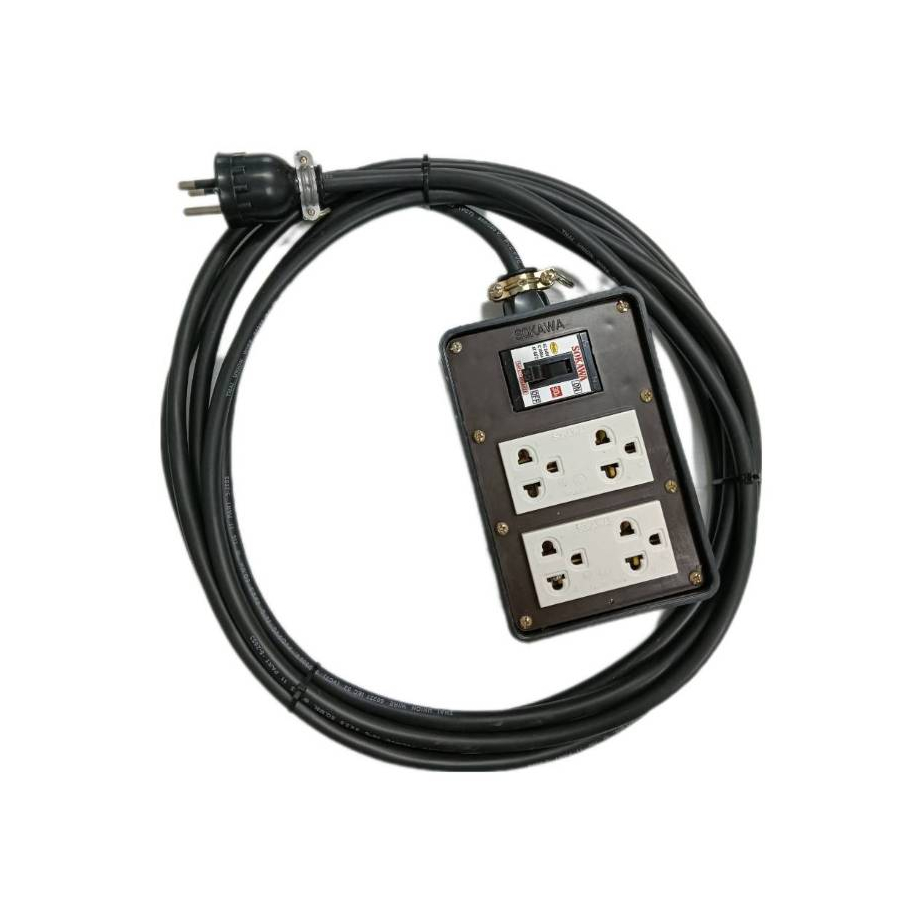 ปลั๊กไฟ 4ช่อง บล๊อคยาง4x6 มีเบรกเกอร์ 20A. ป้องกันไฟช๊อต รองรับไฟ 4500 W (สายไฟ 3x2.5 ยาว 2-20เมตร)