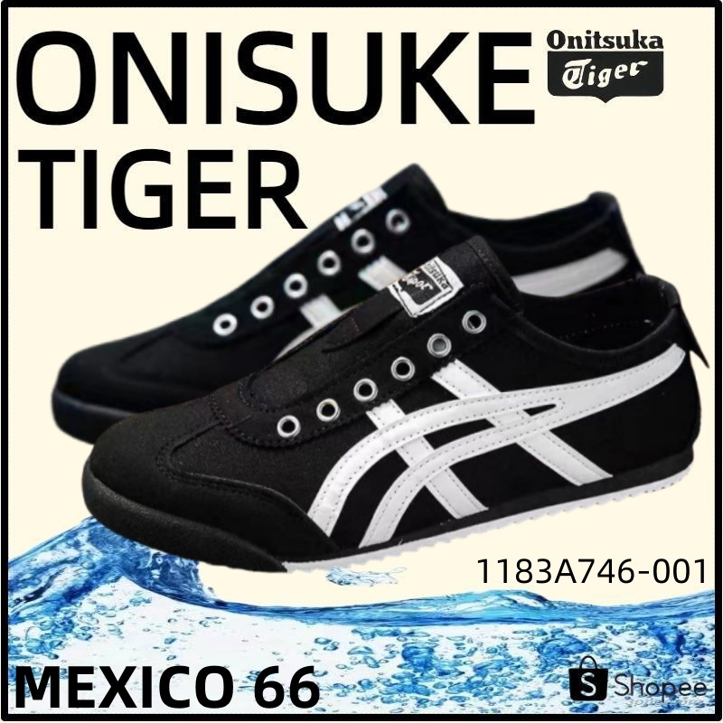 【ของแท้ 100%】Onitsuka Tiger Mexico 66 โอนิซึกะไทเกอร์ Black/White 1183A746-001 Low Top slip-on Unisex Sneakers