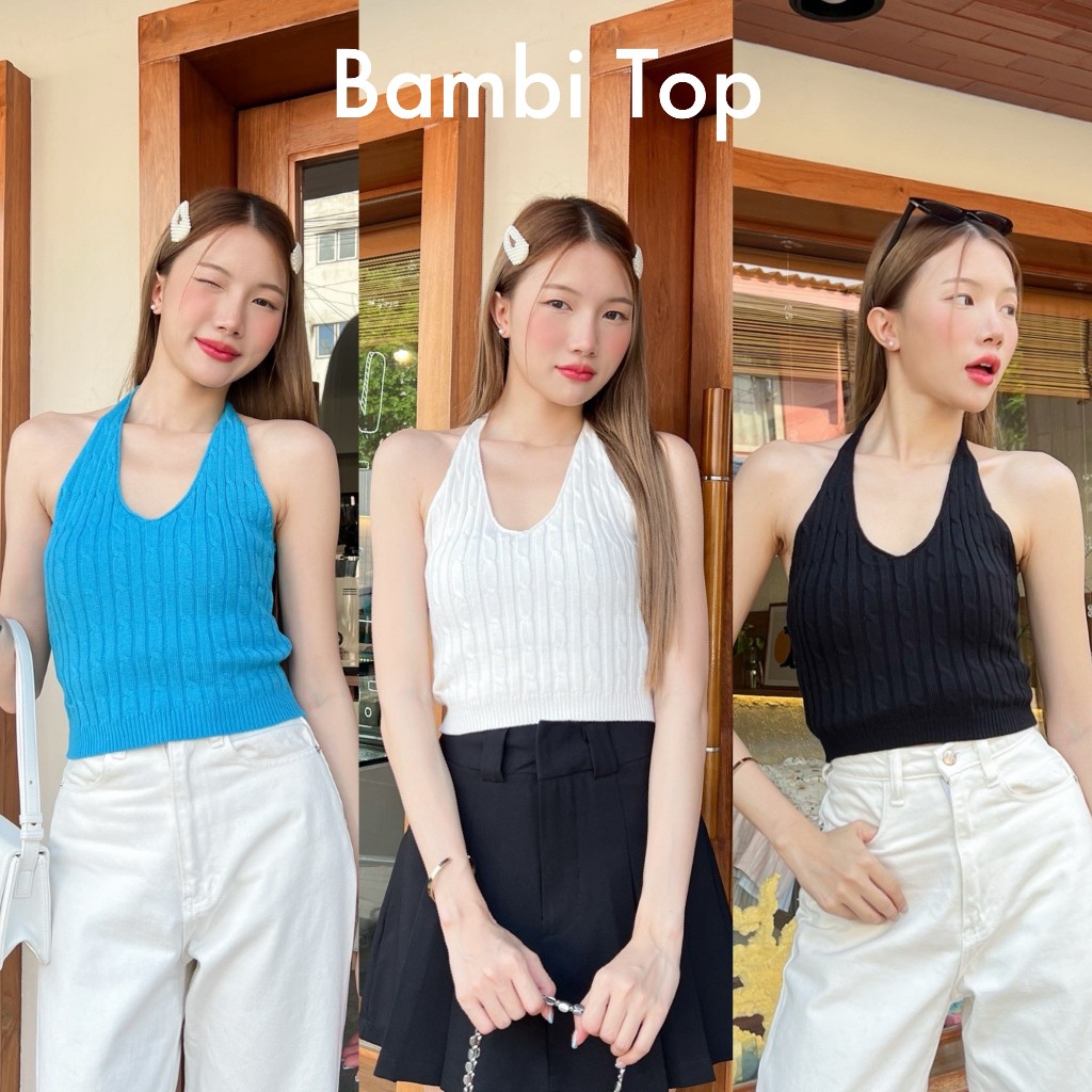 88story.th - Bambi top พร้อมส่ง เสื้อคล้องคอไหมพรมลายถัก
