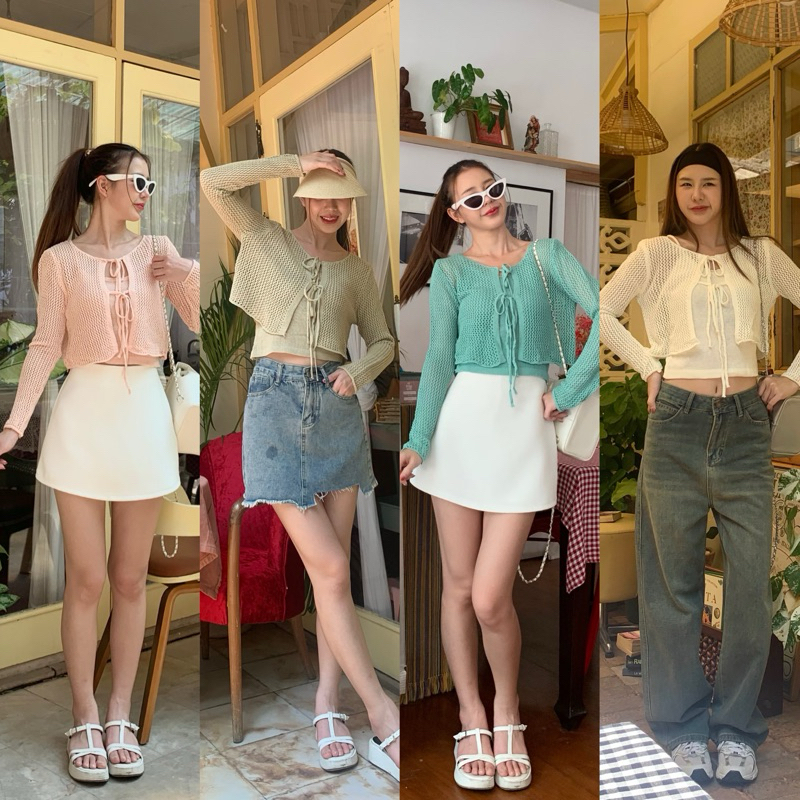 3pcs.basket "T2416" Pasta top เสื้อเช็ตตาข่าย + สายเดี่ยว