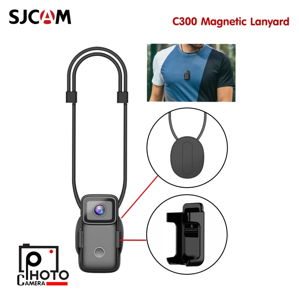 SJCAM C300เเละC400 Magnetic Lanyard with Back Clip for Action Cameras สายคล้องกล้องแม่เหล็กพร้อมเคส 