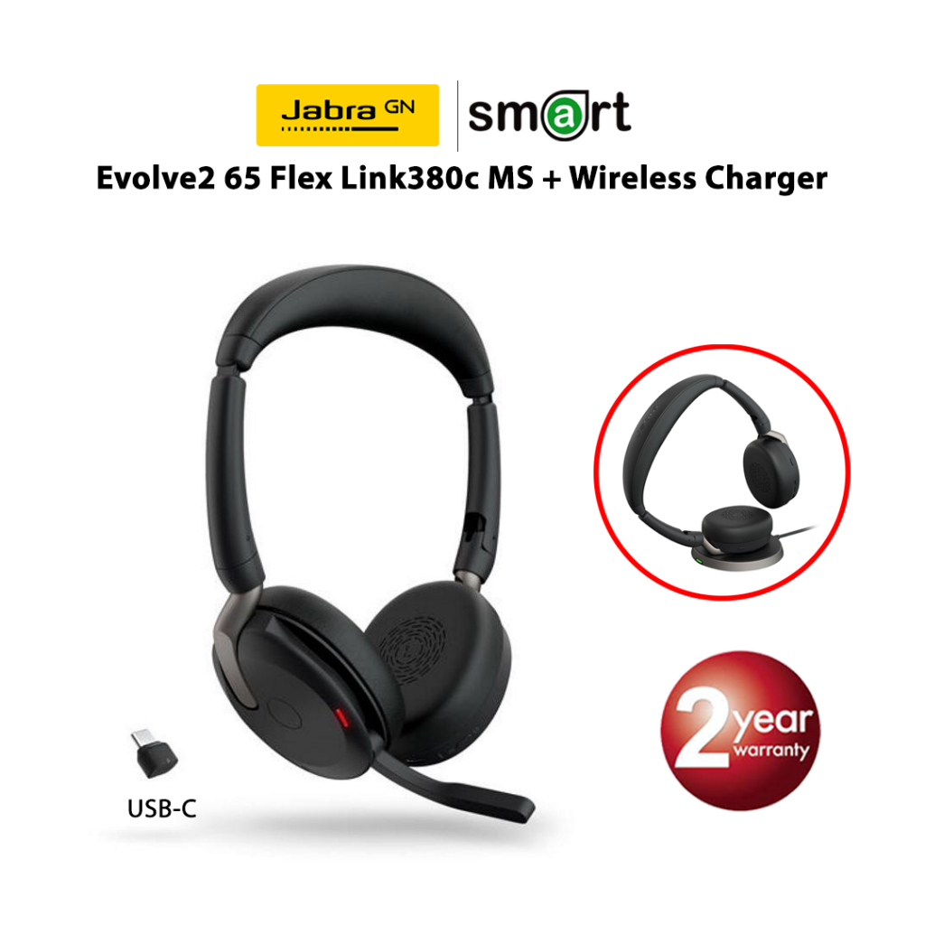 Jabra Evolve2 65 Flex + Link380 Stereo Wireless Charger